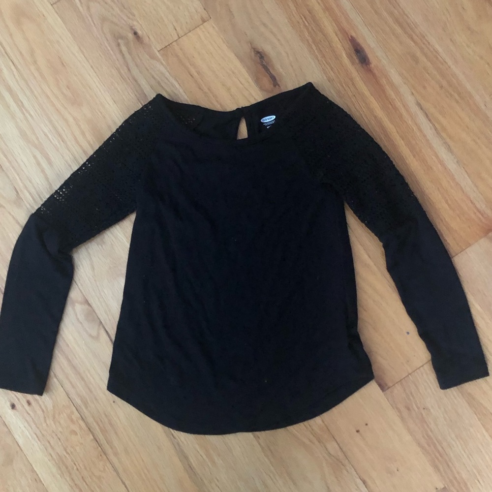 Girls long sleeve tee with crochet arm detail